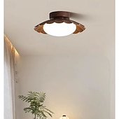 abordables Luces de techo-Lámpara de techo moderna para pasillo, pantalla blanca lechosa, pequeña lámpara de techo de metal, madera, estilo granja vintage, cerca del techo, para baño, cocina, pasillo, entrada, 25 cm, 110-240 V