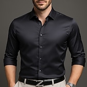 preiswerte Businesshemden für Herren-Herren Hemd Kleidhemd Knopfhemd Einfach Hochzeit Party Schwarz Weiß Rosa Wein Langarm Revers Frühling Herbst Bekleidung