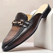 cheap Premium Leather Loafers-Men&#039;s Brown Leather Mule Shoes with Crocodile Pattern and Gold Buckle - Luxury, Stylish, Suitable for Business, Formal Occasions and Evening Wear