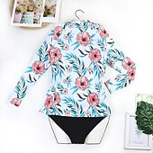 preiswerte Hautausschlagswächter-Damen Rash Guard Badeanzug UV-Sonnenschutz UPF50+ Langarm Bademode Badeanzug Frontreißverschluss Schwimmen Surfen Strand Wassersport Blumenmuster Tropisch Sommer Frühling