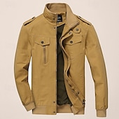 preiswerte Cargo-Jacken-Herren Einsatzjacke übergangsjacke Ausgehen Windjacke Tasche Ganzjahres Einfach Klassisch Stehkragen Regulär Schwarz Khaki Armeegrün Jacken