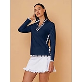 billiga Polos &amp;amp; kvartsdragkedjor-Dam Vandringspolotröja Mörkblå Långärmad Överdelar Golfkläder för damer Kläder Outfits Bär kläder