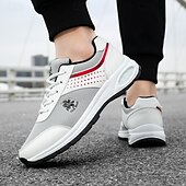 cheap Men&#039;s Sneakers-Men&#039;s White and Grey Running Sneakers with Breathable Upper and Air Cushion - Sporty, Comfortable, Perfect for Running, Gym and Outdoor Activities