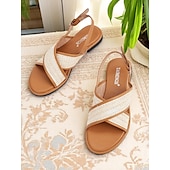 abordables Sandales de Vacances-Sandales plates à brides croisées tissées pour femmes – sandales bohèmes décontractées pour les promenades estivales et les rendez-vous romantiques en journée