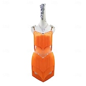 abordables robe de compétition-Danse salsa latine Robe Cristal / Strass Gland Épissage Femmes Performance Soirée Sans manches Spandex