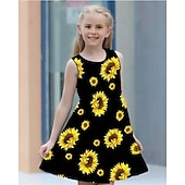 cheap 3D Butterfly Dress-Girls&#039; 3D Butterfly Sunflower Dress Sleeveless Summer Spring Vacation Daily Holiday Princess Beautiful Sweet Kids 4-12 Years Casual Dress A Line Dress Knee-length Regular Fit