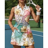 cheap Women&#039;s Tennis Dress-US Open Women&#039;s Tennis Dress Sports Dress Sleeveless Print Breathable Tennis Golf Badminton Polo Collar Zip Collar Floral Dress Pink Tennis Clothing