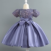 abordables Robes de fête-Tout-petit Fille Robe de Soirée Paillettes Manche Courte Mariage Soirée Paillettes Fermeture éclair Noeud de cravate Actif Adorable Polyester Mi-long Robe de Soirée Été Printemps Automne 4-7 ans