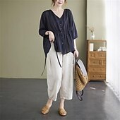 levne Sady-Dámské Aktivní Módní Halenka Sady kalhot 3/4 délka rukávu Do V Pevná barva Venkovní Dovolená Námořnická modř Khaki Léto Běžný