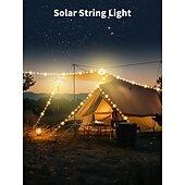 お買い得  太陽光発電-1個 10m/33フィート 屋外用ソーラー防水キャンプライトストリングライト 便利な収納付き カラーライト 温かみのあるライト 無限調光 テント キャノピー 装飾ライト 照明 リモコン付き