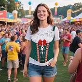 olcso pólók-Októberi fesztivál Dirndl nyomtatás Póló bajor München Német Grafikus Kompatibilitás Női Felnőttek Októberi fesztivál Forró bélyegzés Fesztivál
