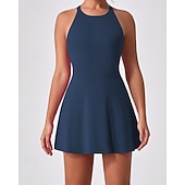 cheap Women's Tennis Dress-Women's Solid Colored Tennis Dress with Built in Shorts and Bra Sports Dress Sleeveless Cut Out Breathable Tennis Golf Pickleball Round Neck Dress Black Dark Navy Brown Tennis Clothing
