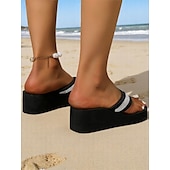 olcso Nyári szandálok-női platformos flip-flop szandálok strassz pántokkal – kényelmes strandszandálok nyaraláshoz és nyári viseletre