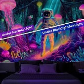 billiga Blacklight tapestries-Svartljusvävning som lyser i mörkret glow party UV-reaktiv astronaut trippy dimmig svamp hängande väggkonstmur för vardagsrum sovrum