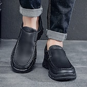 economico Slip-ons e mocassini da uomo-scarpe slip-on da uomo in pelle marrone scuro con suola robusta - calzature resistenti e alla moda per uso esterno