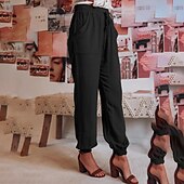 abordables jambe large et taille haute-Femmes Slacks Pantalons Occasionnel Longueur complète Naturel Uni Avec Poches Conception à cordon élastique Confortable Extérieur Fête Décontracté Quotidien Week-end Vin Noir Vert Claire Vert Véronèse