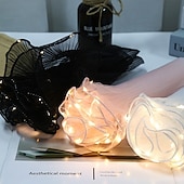baratos Plantas e Flores Artificiais-Embalagem de presente de flores com luz LED, material de embrulho de gaze ondulada para buquê, caixa de presente de pirulito para casamento, festa, aniversário
