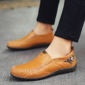tanie Buty casual slip-on-męskie, brązowe, swobodne mokasyny z cholewką z miękkiej skóry ekologicznej, ręcznie szytymi detalami i wytrzymałą gumową podeszwą – idealne do codziennego noszenia i aktywności na świeżym powietrzu