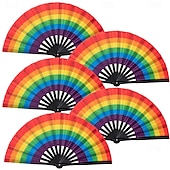 tanie Dekoracje dumy-składany wachlarz z butami na ziemi holograficzny składany wachlarz ręczny, wachlarz do tańca tęczowego, artykuły na imprezy lgbtq, składany wachlarz poppingowy love is love w kolorach laserowych