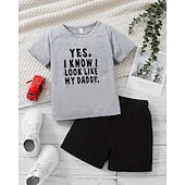 halpa Setit-2 osainen Lapset Poikien Puku T-paita ja shortsit Asu Kirjain Lyhythihainen Crewneck Aseta ulko- Urheilu Muoti Kesä 4 vuotta + Musta Valkoinen Rubiini