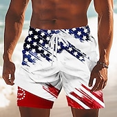 お買い得  独立記念日ボトムス-アメリカ独立記念日 男性用 米国旗 愛国 7月4日 裏地付きショートパンツ 2 in 1 スイムショーツ スイムトランク ミディアムウエスト 祝日 サイドポケット コンプレッションライナー付き 伸縮性のあるドローストリングウエスト デザイナー 衣類