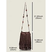 cheap Crossbody Bags-Women&#039;s Boho Fringe Crossbody Bag with Beaded Strap – Vintage Suede-Look Shoulder Purse for Festivals, Travel and Casual Outfits