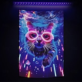 お買い得  ブラックライトタペストリー-ブラックライトタペストリー 蓄光 パーティー UV反応 猫 トリッピーミスティー 吊るしタペストリー 壁アート ミューラル リビングルーム 寝室用