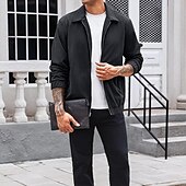 economico Giubbotti e cappotti da uomo-Per uomo Giacca Camicia Giacca di transizione Quotidiano Leggero Tasca Primavera Autunno Semplice Classico Bavero Nero Marrone Verde Beige Grigio Giacca
