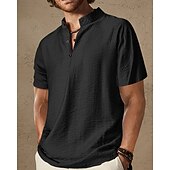 preiswerte Herren Popover Hemden-Herren Hemd Popover-Hemd Sommerhemd Freizeithemd Strandhemd Schwarz Braun Kurzarm Einfach Stehkragen Urlaub Hawaiianisch Bekleidung Polyester Mode Lässig Bequem