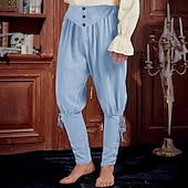 baratos Lar-Homens Calças de linho Calças Calça verão Calça casual Calças Piratas Cintura elástica Perna Cordão Tecido Conforto Respirável Comprimento total Férias Festa Casual Estilo Étnico Retro Vintage Preto