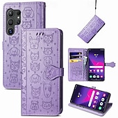 Недорогие Чехлы для Samsung-телефон Кейс для Назначение SSamsung Galaxy S24 S23 S22 S21 Ultra Plus S24 ФЭ А55 А35 А25 А15 5Г S25 Ультра Кошелек для карт Откидная крышка с ремешком на запястье Защита от удара Кот С собакой