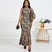 preiswerte Bodenlänge-Kleid Mutter der Braut Kleid Elegantes Boot-Ausschnitt Bodenlänges Spitzen Kurzarm mit Pailletten