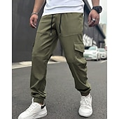 cheap Cargo Pants-Men's Cargo Pants Trousers Drawstring Elastic Waist Multi Pocket Plain Wearable Daily Outdoor Camping &amp; Hiking Fashion Classic Navy Blue Khaki
