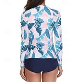 preiswerte Hautausschlagswächter-Damen Rash Guard Badeanzug UV-Sonnenschutz UPF50+ Langarm Bademode Badeanzug Frontreißverschluss Schwimmen Surfen Strand Wassersport Blumenmuster Tropisch Sommer Frühling