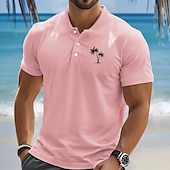 preiswerte Lässiges Henley-T-Shirt-Herren Palme T Shirt Henley Hemd Kurzarm Designer Retro Vintage Lässig Straße Lässig Täglich Sommer Frühling Hellrosa Hellgrün Hellblau Henley Henley T-Shirt