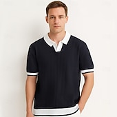 billige Klassisk poloskjorte for menn-Herre Polo Strikk polo Virksomhet Avslappet V-hals Kortermet Formelt Fargeblokk Original Sommer Alle årstider Svart Hvit Kakifarget Militærgrønn Polo