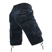 baratos Clássico-Homens Bermuda Cargo Shorts camuflados Calção Shorts de verão Bolso multi Bolso com aba Côr Camuflagem Conforto Vestível Comprimento do joelho Ao ar livre Esporte Diário Moda Casual Azul Marinho Cáqui