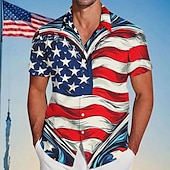 voordelige Vlag patroon-Independence Day Voor heren Hart Amerikaanse Amerikaanse vlag Vaderlandslievend Overhemd Zomer overhemd Overhemd met knopen Korte mouw Mode-casual Buiten Vakantie Dagelijks gebruik Zomer Lente
