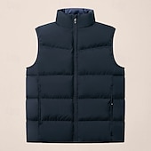 preiswerte Men&#039;s Vest-Herren Steppweste Täglich Lässig Herbst Winter Tasche Polyester Bequem Einfarbig Vorne geknöpft Stehkragen Normale Passform Schwarz Königliches Blau Dunkelgrün Hell Gray Weste