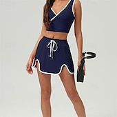 baratos Saias e Skorts Femininos-Aberto dos EUA Mulheres Saia de tênis Saias de tênis com shorts Com Cordão Assimétrico Encadernação de contraste Elasticidade Alta Tênis Golfe Corrida Branco Azul Marinho Escuro Verde Roupas de tênis