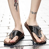 billige Ferietøfler-Herre vintage brune flip-flops i kunstskinn med robust sklisikker såle – utendørs sandaler for sommerfotturer, strandeventyr og daglig bruk