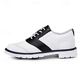 cheap Men&#039;s Golf Shoes-Men&#039;s Classic Black and White Golf Shoes with Faux Leather Upper - Versatile Design for Golf and Casual Wear