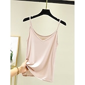 cheap Plain Tank Top-Women&#039;s Camisole Tank Top Solid Color Daily Sleeveless Crew Neck Regular Tops Daily Backless Light Blue Iron Gray Denim Blue Matcha green Black Summer