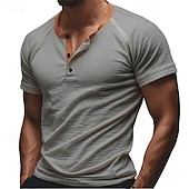 levne Ležérní tričko Henley-Pánské Tričko Tričko Henley Trička Tričko s krátkým rukávem Krátký rukáv Henley Léto Bez vzoru Módní Designové Základní Slátanina Knoflíky Dovolená ulice Jdeme ven Bílá Vodní modrá Trávová zelená Top