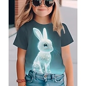 Недорогие Пасхальные наряды для девочек-Девочки 3D Кролик Футболка С короткими рукавами Лето Весна Мода Классический Дети 4-12 лет Вырез под горло на открытом воздухе Повседневные Стандартный
