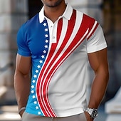  4 luglio 2026 250° Per uomo Bandiera Americana Polo Manica Corta Magliette polo Camicie con Colletto Casual Athleisure Abito da festa Bottoni Estate Blu
