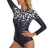billiga Utslag-Dam Rash-guards Baddräkt UV Solskydd UPF50+ Långärmad Badkläder Baddräkt Dragkedja fram Simmning Surfing Strand Vattensport Tryckt Sommar Vår Höst