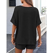billiga Blusdräkter för kvinnor-Dam Set med shorts Bolero Top Kortärmad Rund hals Ensfärgat Snörning Mode Streetwear Ledigt Dagligen Utomhus Blå Svart Brun Sommar Lös passning