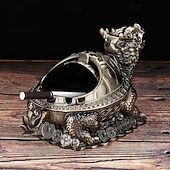 cheap Smoking Accessories-Vintage Ashtray with Lid, Dragon Turtle Windproof Ashtray for Home Living Room, Anti-Smoke Decorative Covered Ashtray Ornament