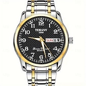 ieftine Ceasuri Quartz-Ceas de mână bărbătesc la modă, cu curea din oțel, cu curea de cuarț, design simplu, cadran circular, calendar dual, impermeabil IPX7, cu lumină de noapte, ceas de afaceri